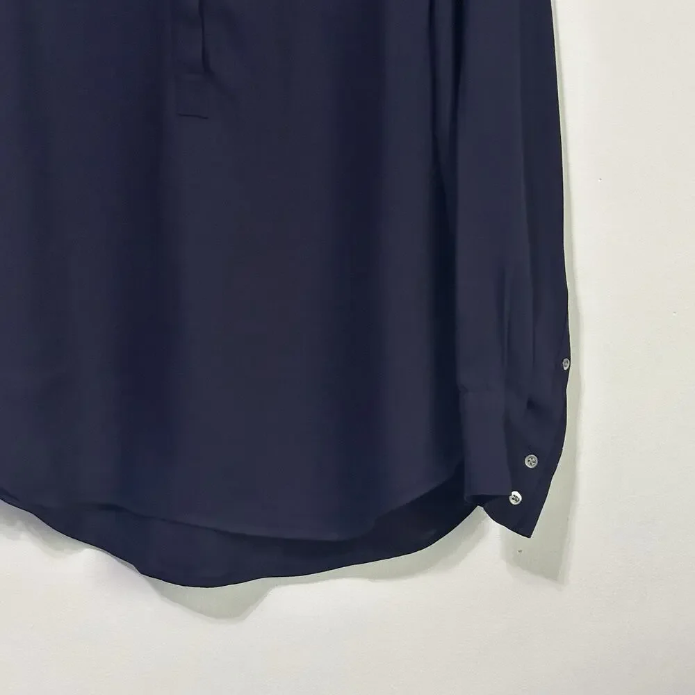 J Crew Drapey Henley Tunic Top‎ Popover Blouse 12 Navy Blue Work Long Sleeve
